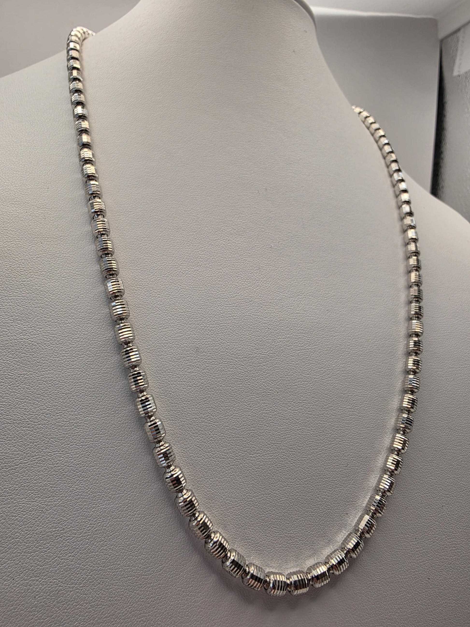 Sterling Silver Diamond Cut Drum Bead Chain Necklace — 4.8mm 24 Inch 925