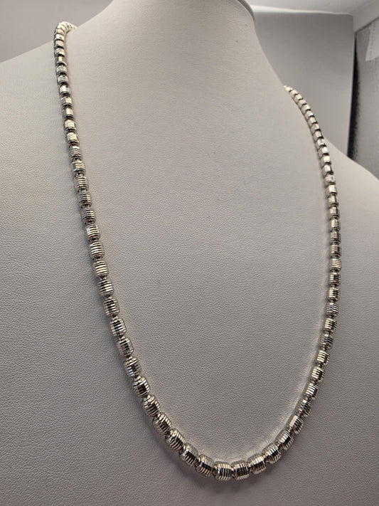 Sterling Silver Diamond Cut Drum Bead Chain Necklace — 4.8mm 24 Inch 925