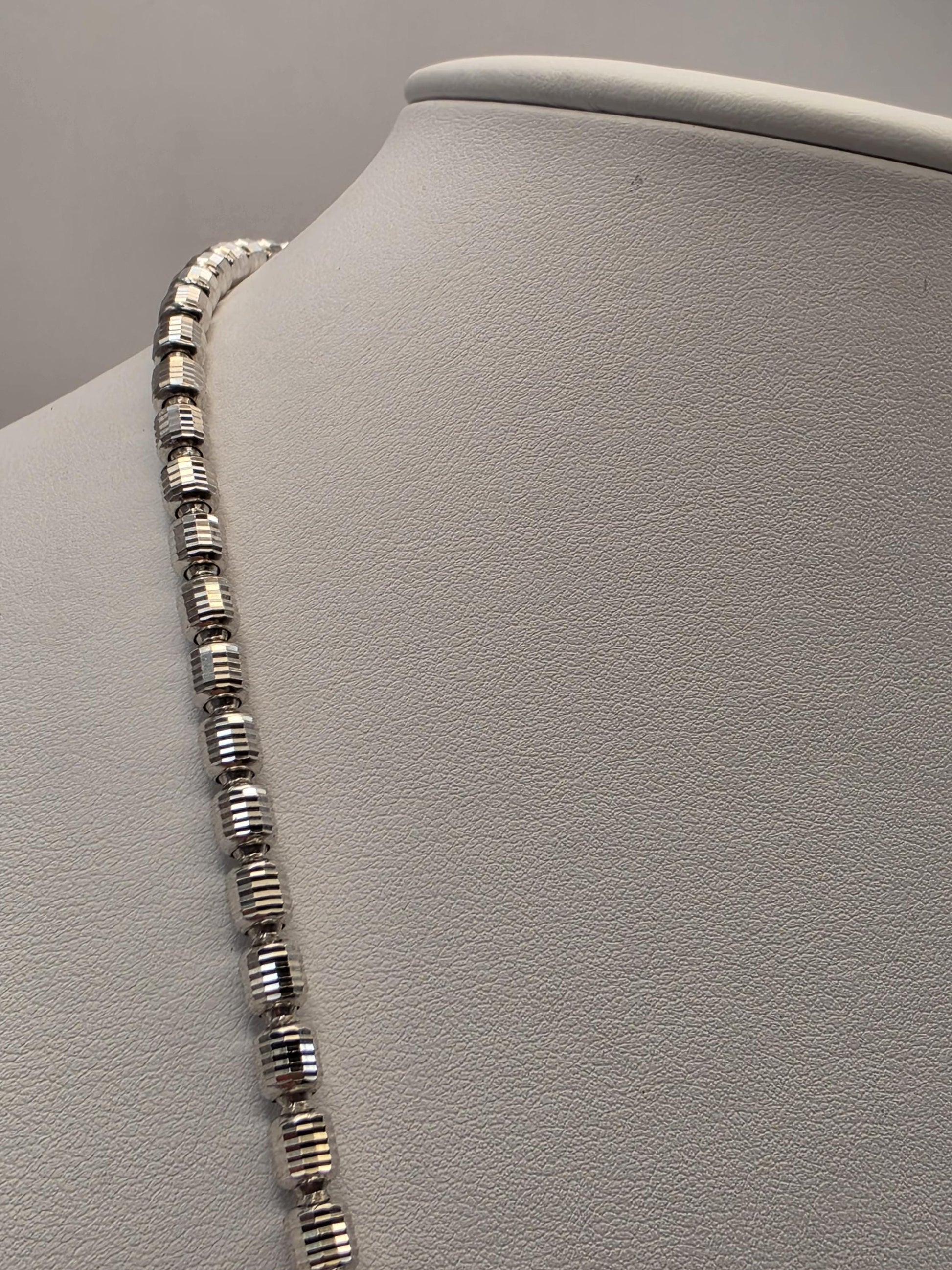 Sterling Silver Diamond Cut Drum Bead Chain Necklace — 4.8mm 24 Inch 925
