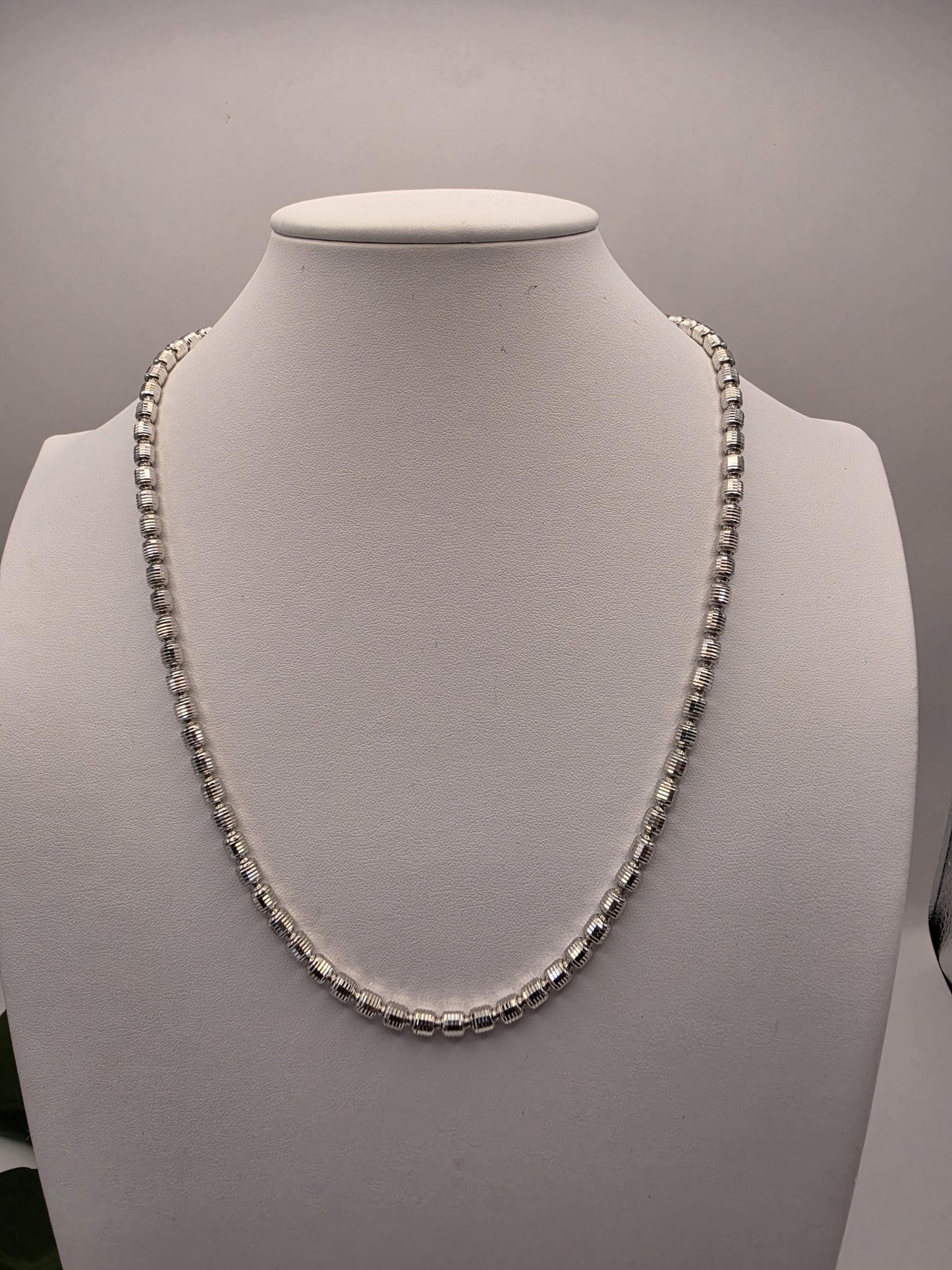Sterling Silver Diamond Cut Drum Bead Chain Necklace — 4.8mm 22 Inch 925