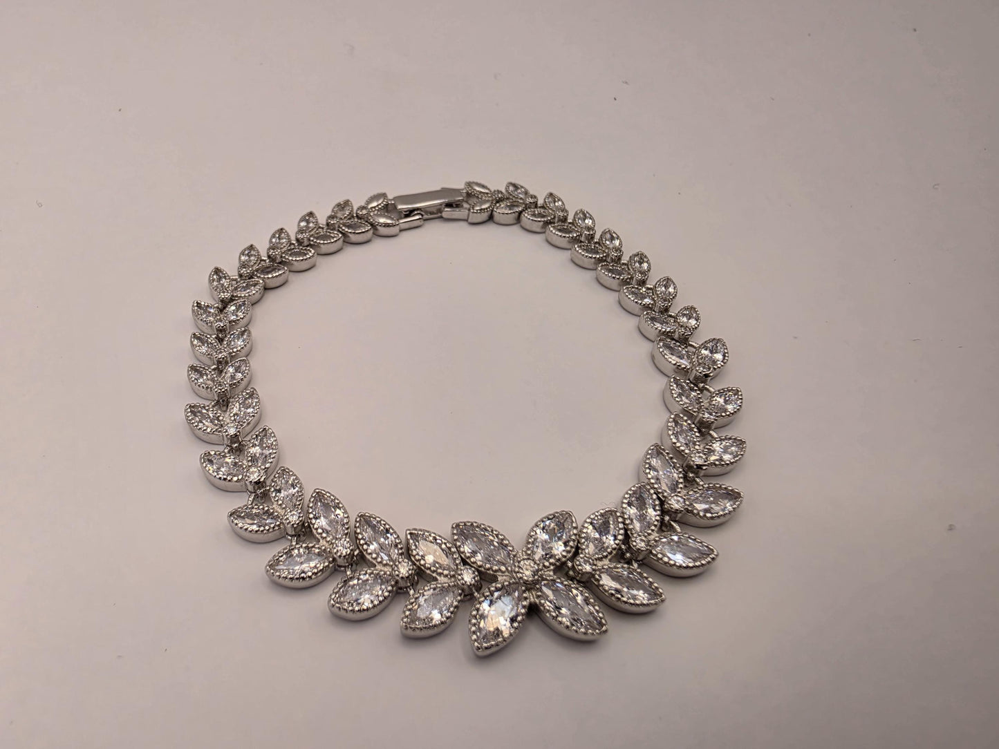 Sterling Silver Marquise CZ Leaf Tennis Bracelet — Graduated Laurel Design 925