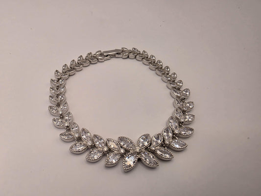 Sterling Silver Marquise CZ Leaf Tennis Bracelet — Graduated Laurel Design 925