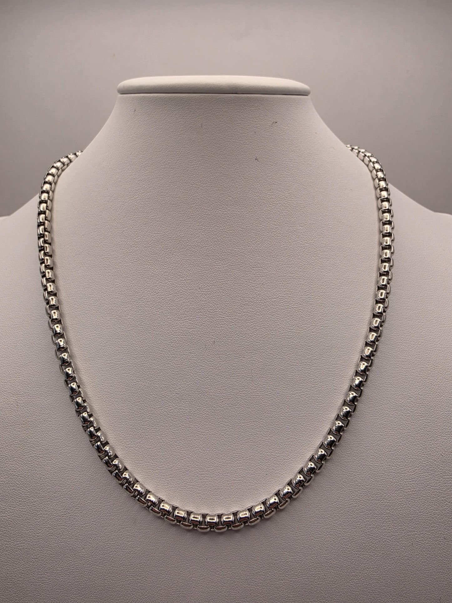 Sterling Silver Round Box Chain Necklace — 4mm 20 Inch Heavy 925