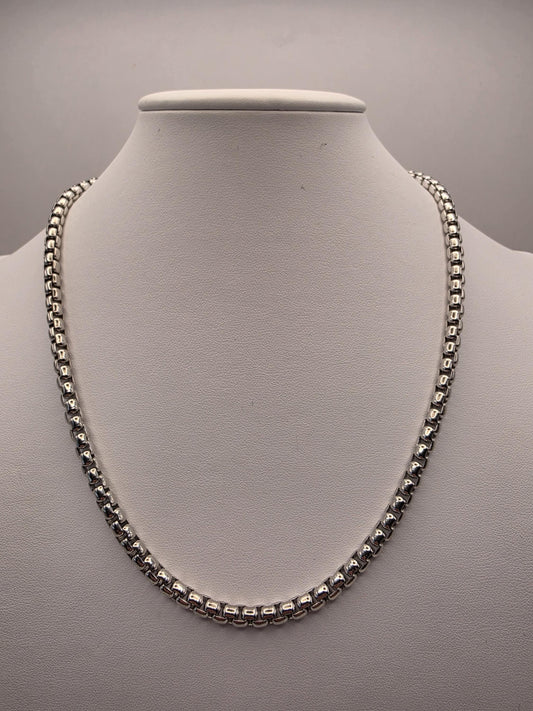 Sterling Silver Round Box Chain Necklace — 4mm 20 Inch Heavy 925