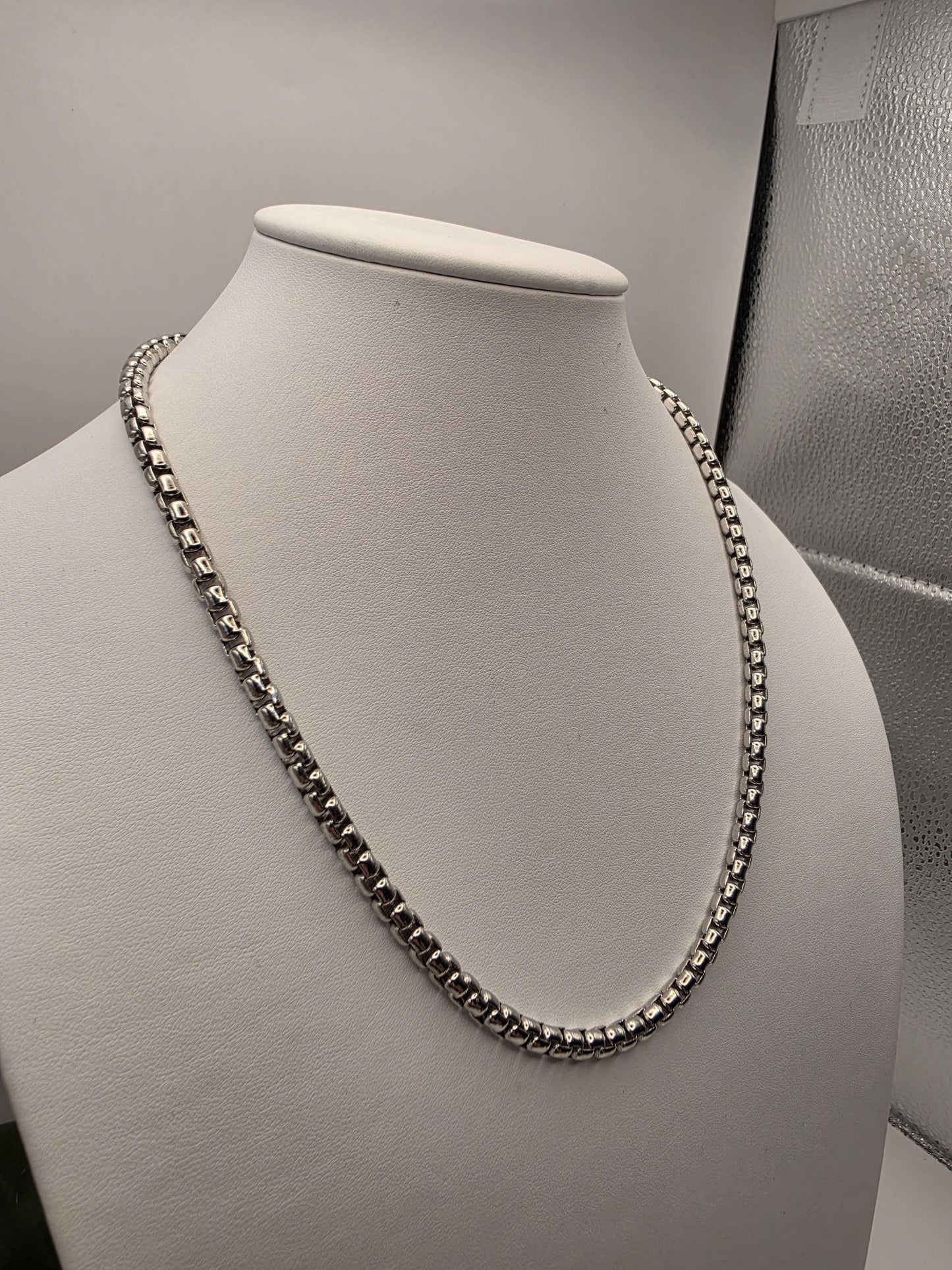 Sterling Silver Round Box Chain Necklace — 4mm 20 Inch Heavy 925