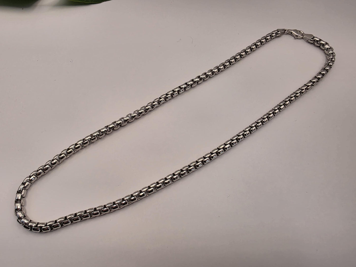 Sterling Silver Round Box Chain Necklace — 4mm 20 Inch Heavy 925