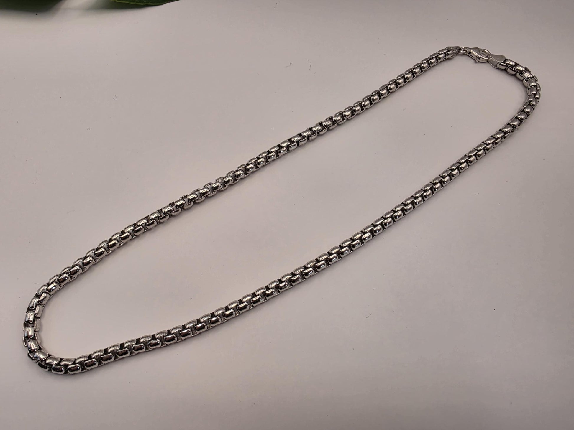 Sterling Silver Round Box Chain Necklace — 4mm 20 Inch Heavy 925