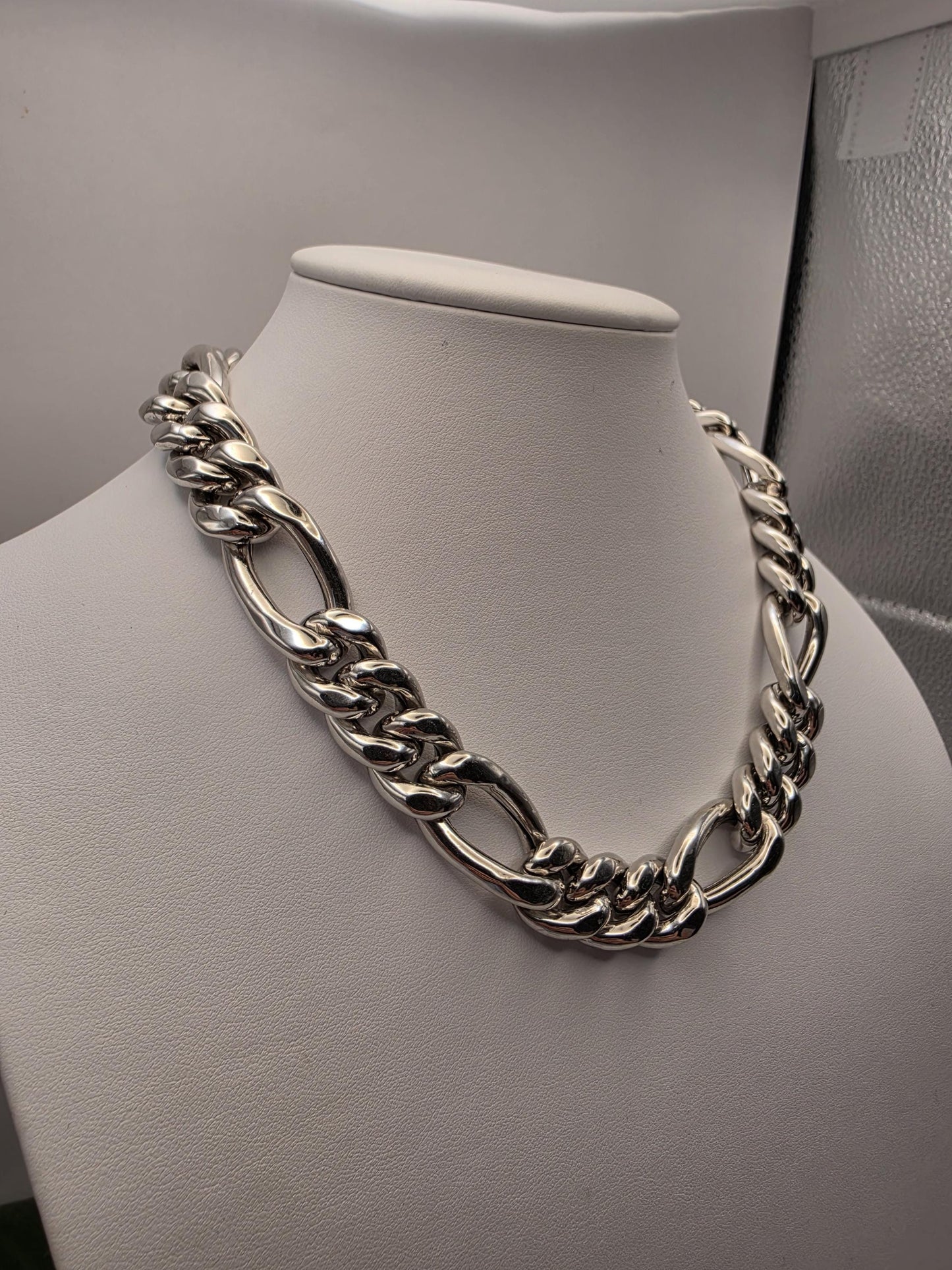 Sterling Silver Chunky Figaro Chain Necklace — 16.5mm 18 Inch Heavy 925