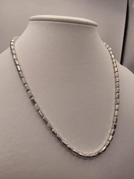 Sterling Silver Diamond Cut Drum Bead Chain Necklace — 3.6mm 18 Inch 925