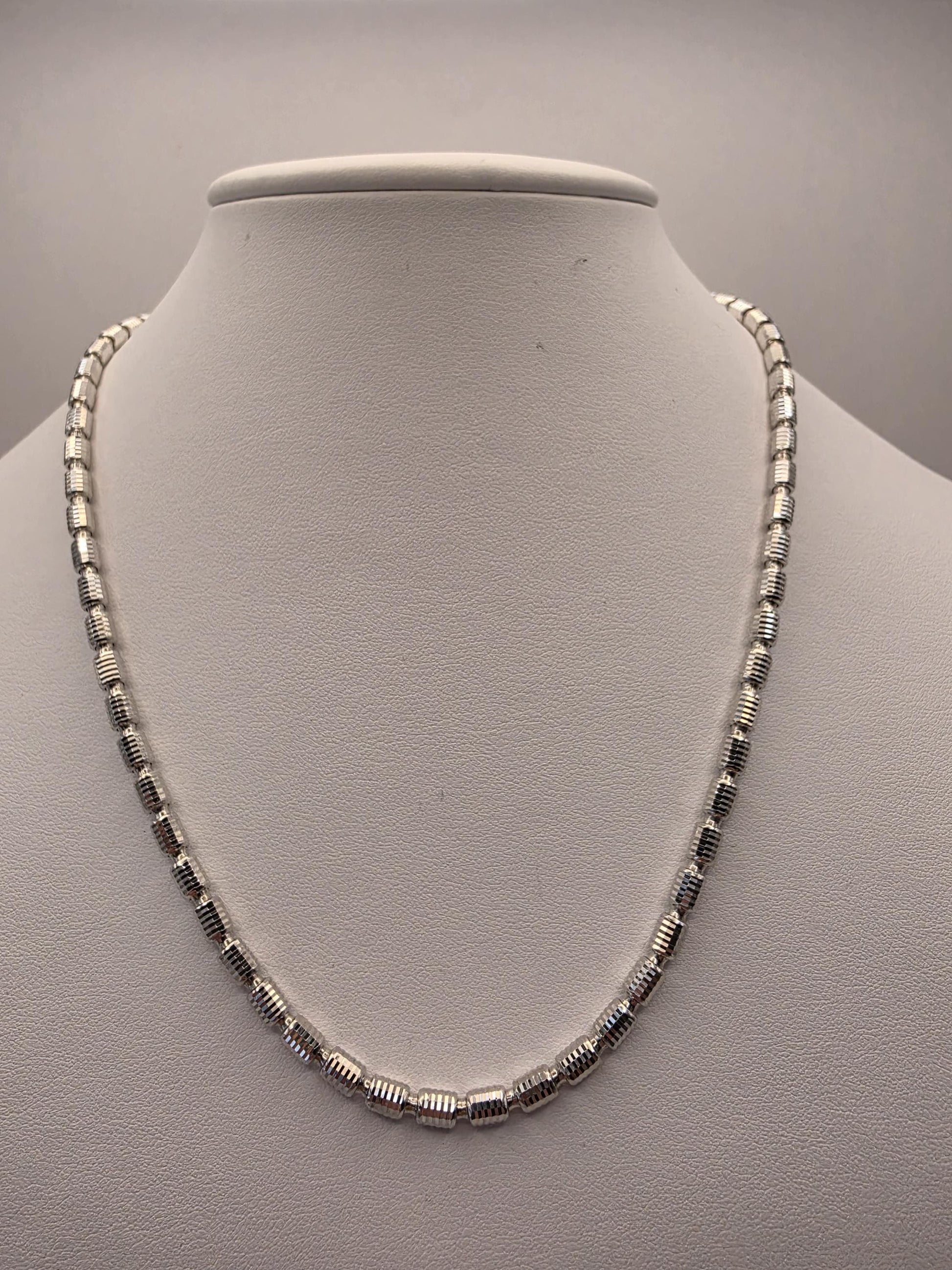 Sterling Silver Diamond Cut Drum Bead Chain Necklace — 3.6mm 18 Inch 925