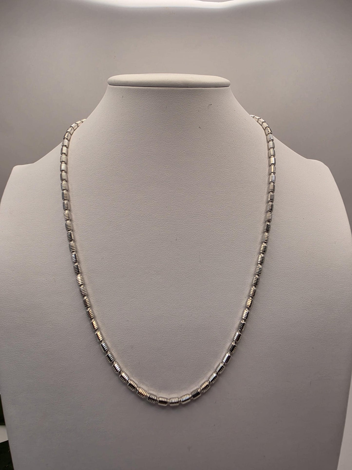 Sterling Silver Diamond Cut Drum Bead Chain Necklace — 3.6mm 22 Inch 925