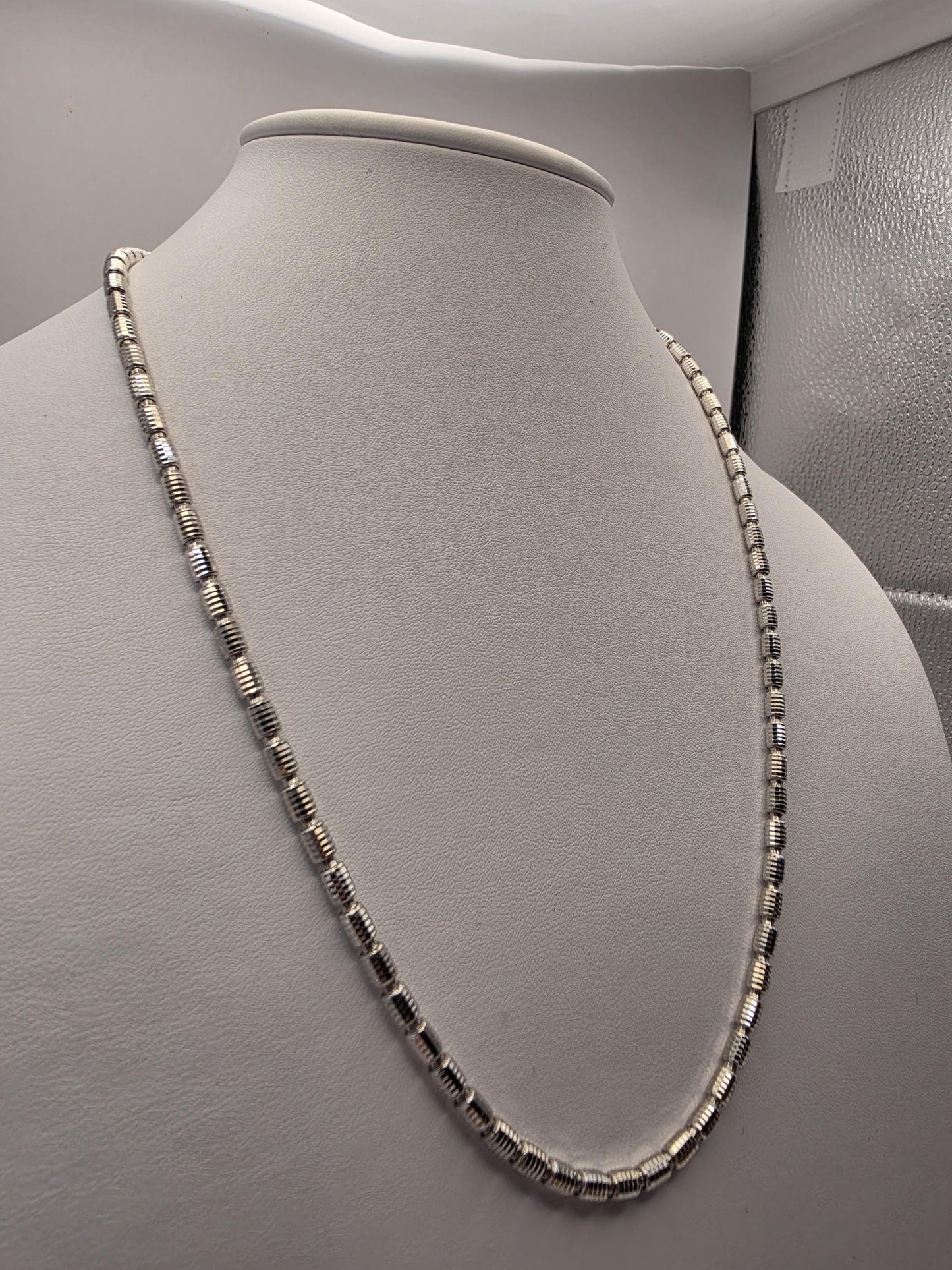 Sterling Silver Diamond Cut Drum Bead Chain Necklace — 3.6mm 22 Inch 925