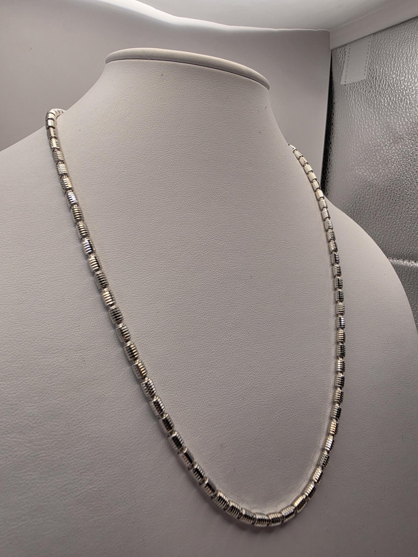 Sterling Silver Diamond Cut Drum Bead Chain Necklace — 3.6mm 22 Inch 925