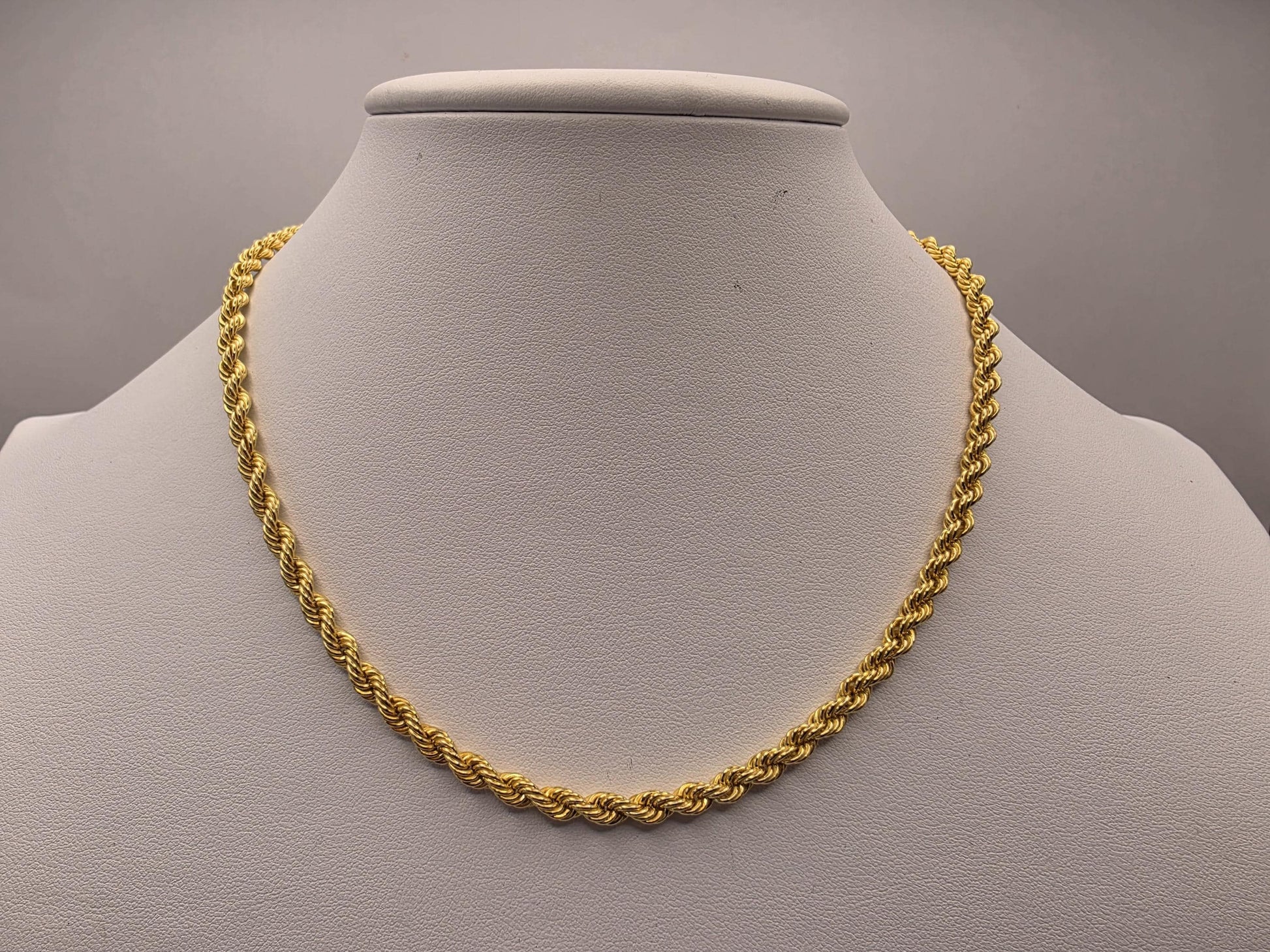 Gold Plated Sterling Silver Rope Chain Necklace — 4mm 16 Inch 925