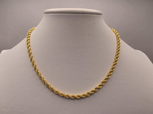 Gold Plated Sterling Silver Rope Chain Necklace — 4mm 16 Inch 925