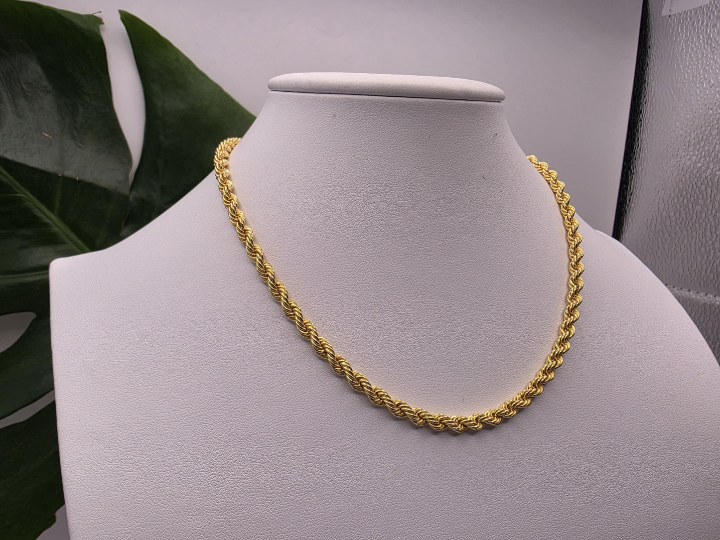 Gold Plated Sterling Silver Rope Chain Necklace — 4mm 16 Inch Heavy 925