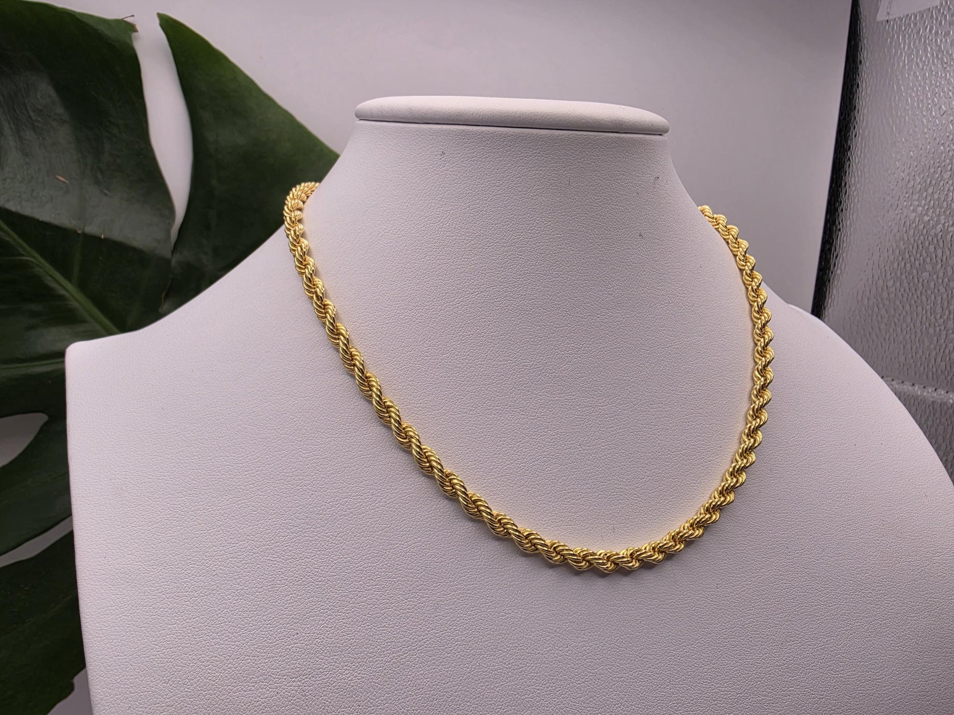 Gold Plated Sterling Silver Rope Chain Necklace — 4mm 16 Inch Heavy 925