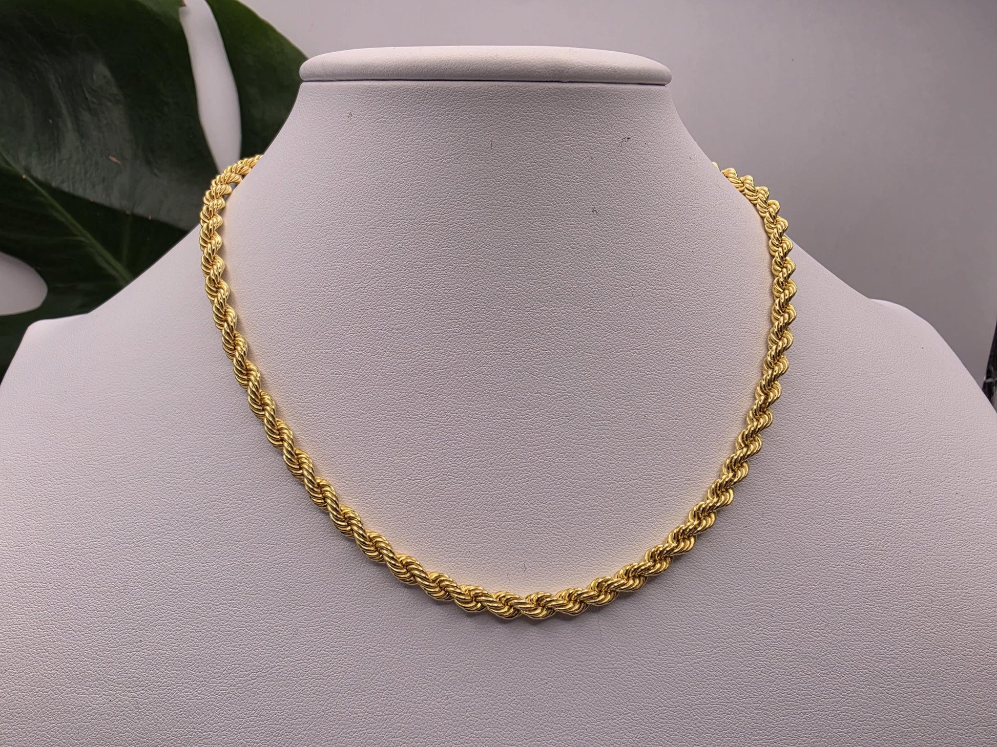 Gold Plated Sterling Silver Rope Chain Necklace — 4mm 16 Inch Heavy 925