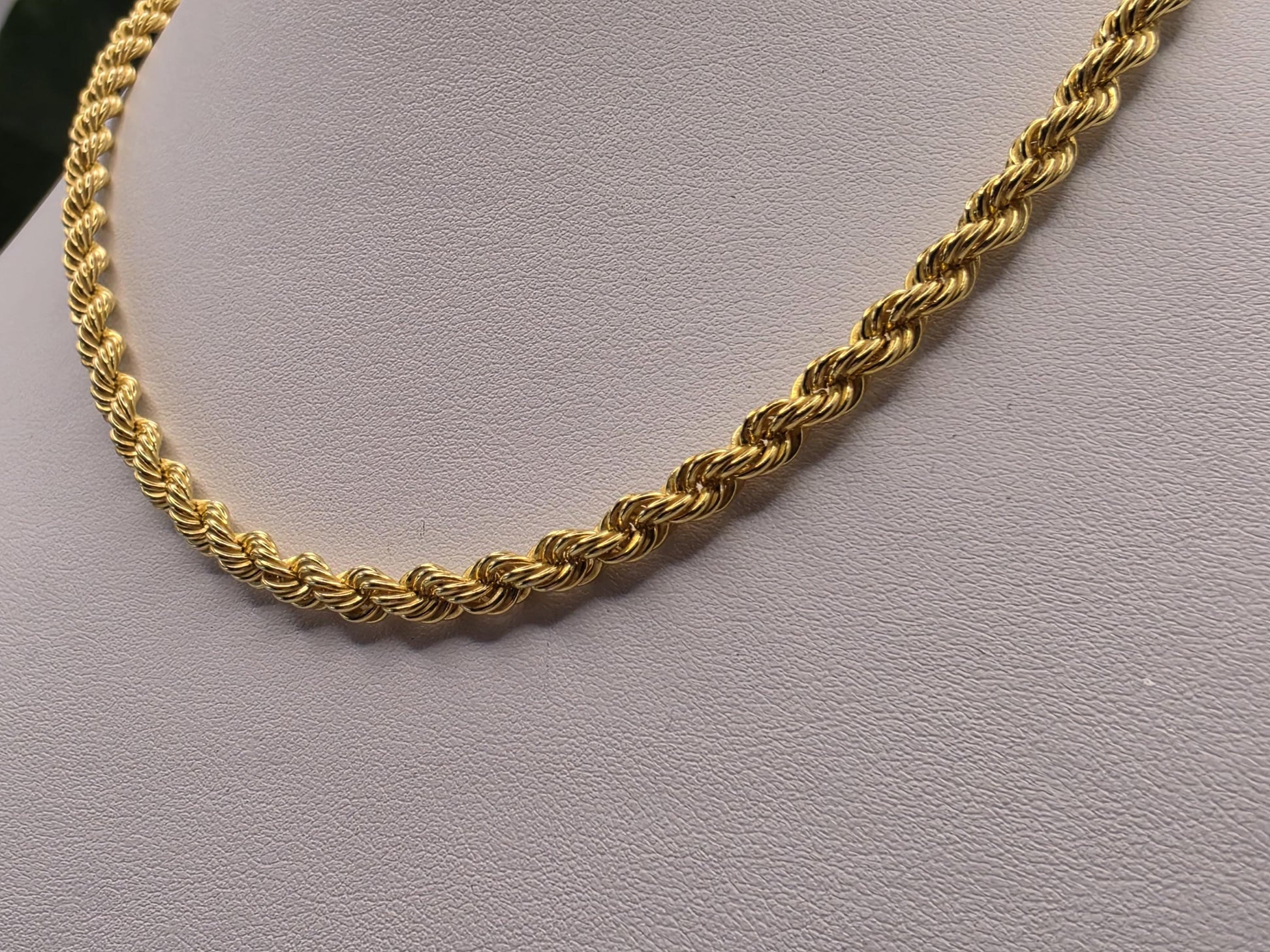 Gold Plated Sterling Silver Rope Chain Necklace — 4mm 16 Inch Heavy 925