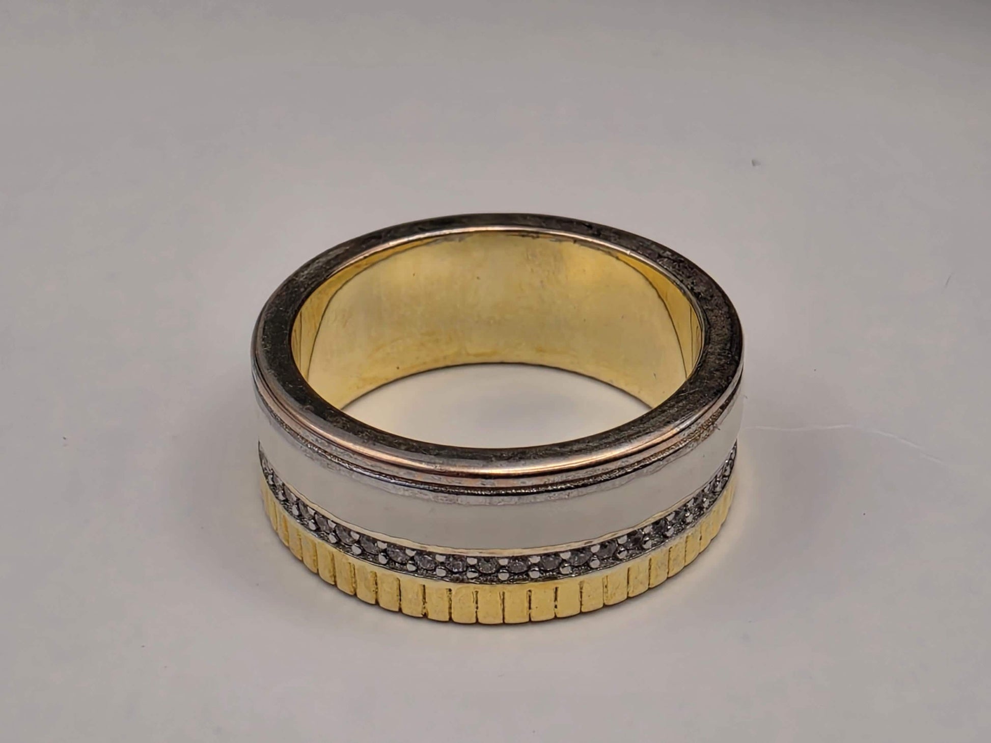 Gold Silver Two Tone Band Ring — Textured Accent Strip Size 7