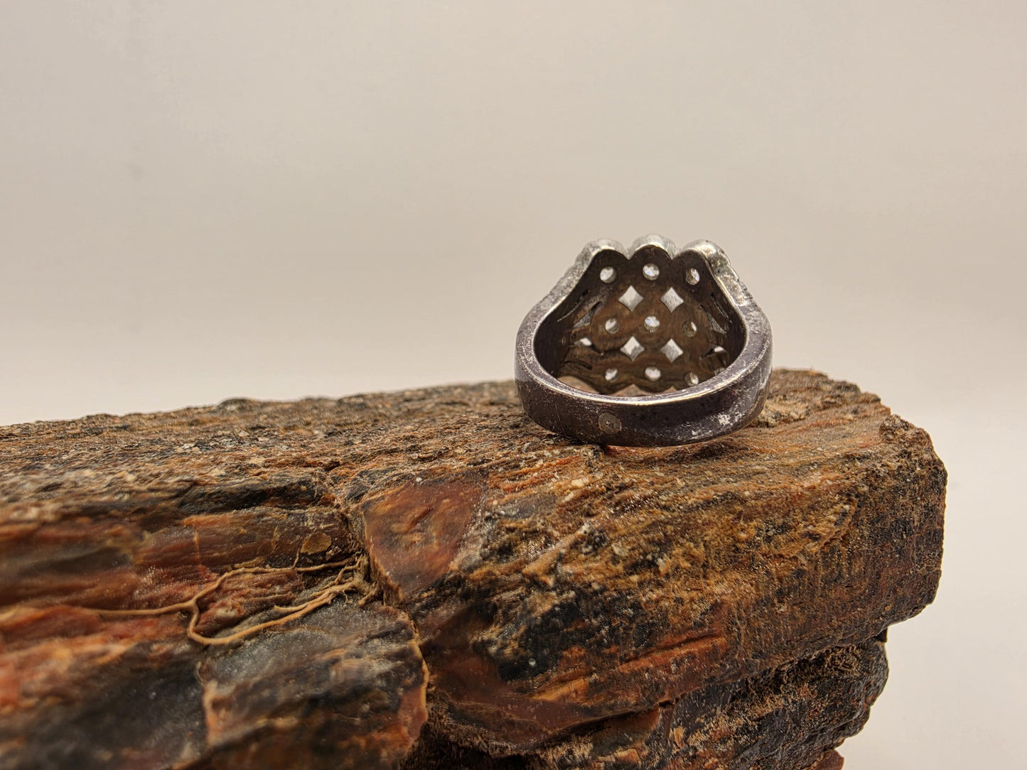 Sterling Silver Vintage Floral CZ Cluster Ring Size 5 Multi Stone Art Deco Cocktail 925 Women 7.6g