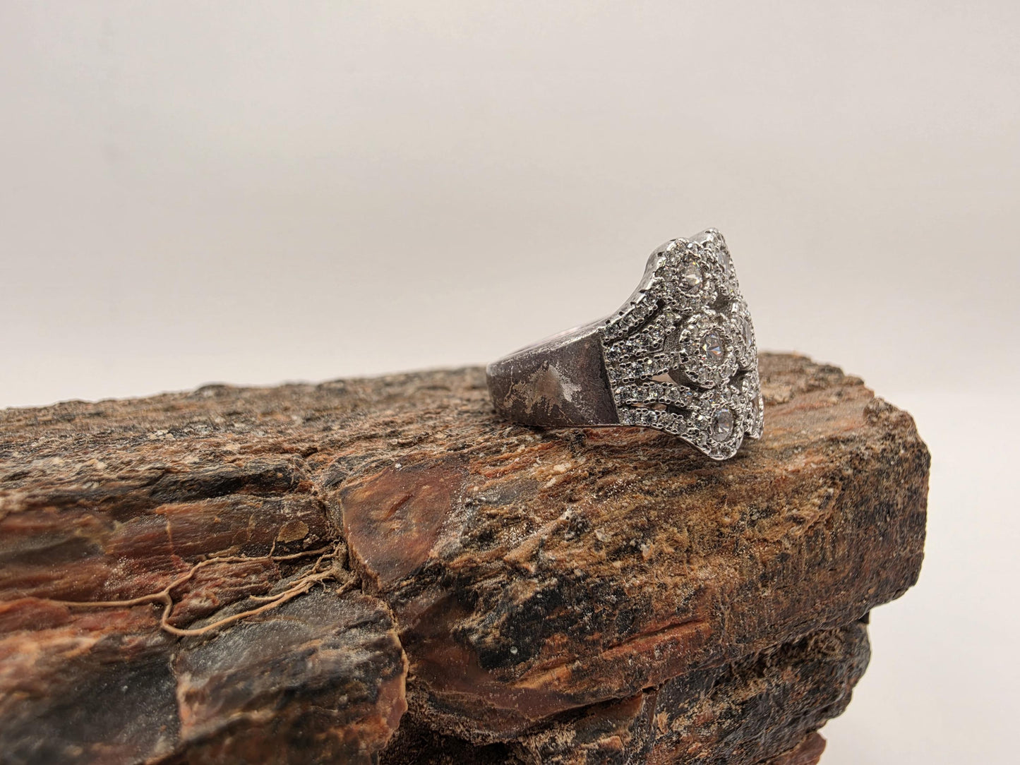 Sterling Silver Vintage Floral CZ Cluster Ring Size 5 Multi Stone Art Deco Cocktail 925 Women 7.6g
