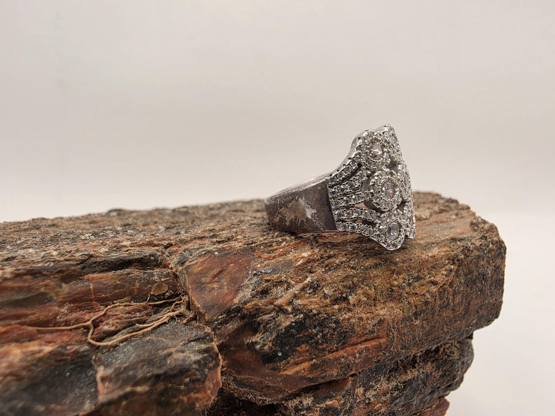 Sterling Silver Vintage Floral CZ Cluster Ring Size 5 Multi Stone Art Deco Cocktail 925 Women 7.6g