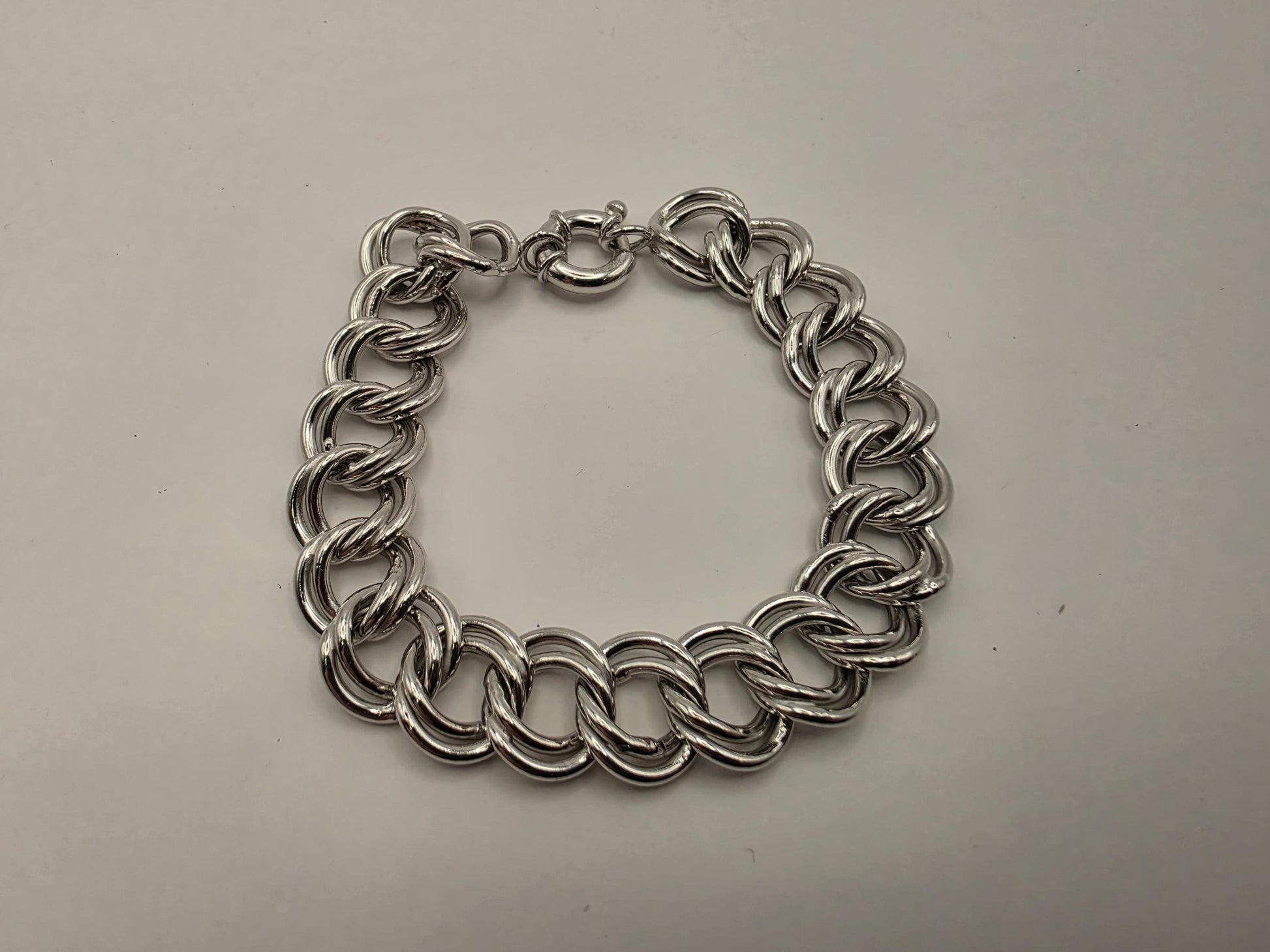 925 Sterling Silver Double Curb Link Bracelet | Oversized Links | High Polish | 8.5in