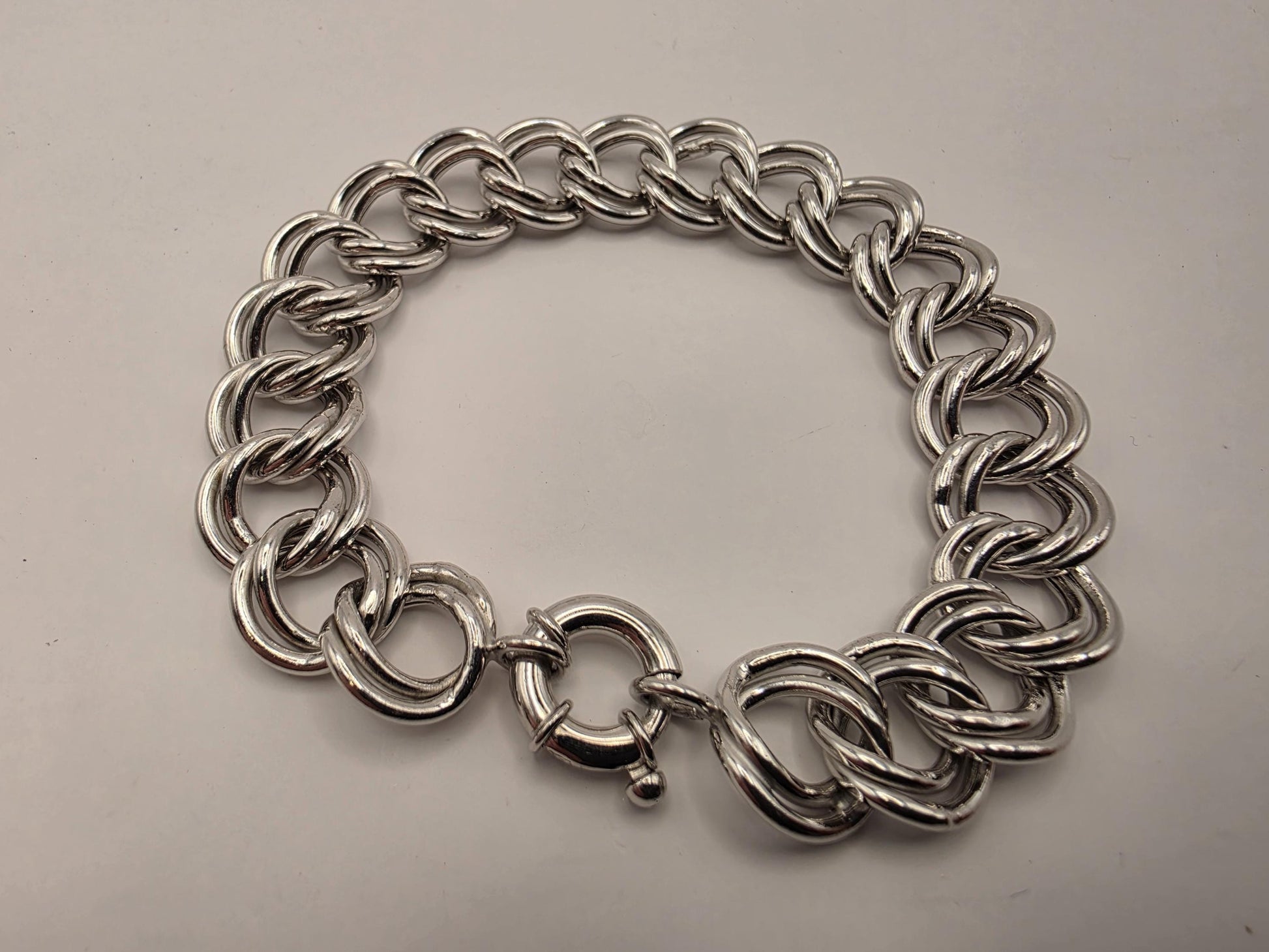 925 Sterling Silver Double Curb Link Bracelet | Oversized Links | High Polish | 8.5in