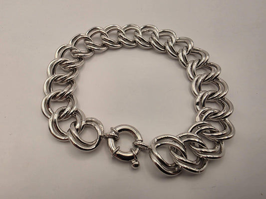 925 Sterling Silver Double Curb Link Bracelet | Oversized Links | High Polish | 8.5in