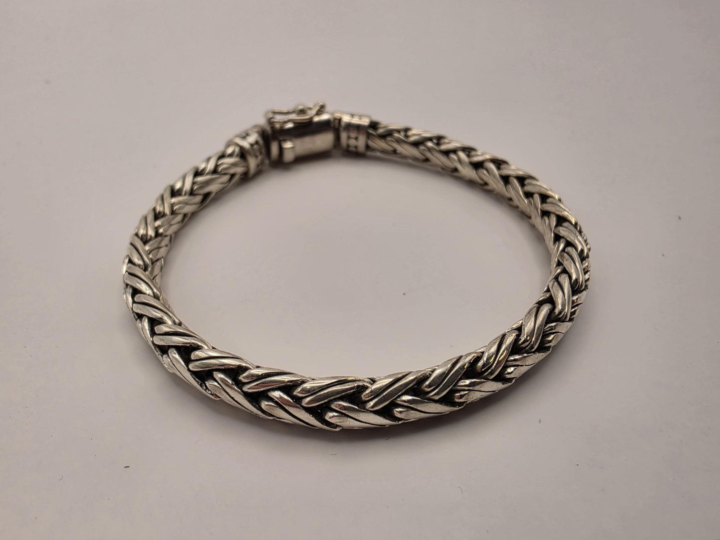 925 Sterling Silver Heavy Wheat Weave Bracelet | Dragon Clasp | Oxidized | Heavy 41g