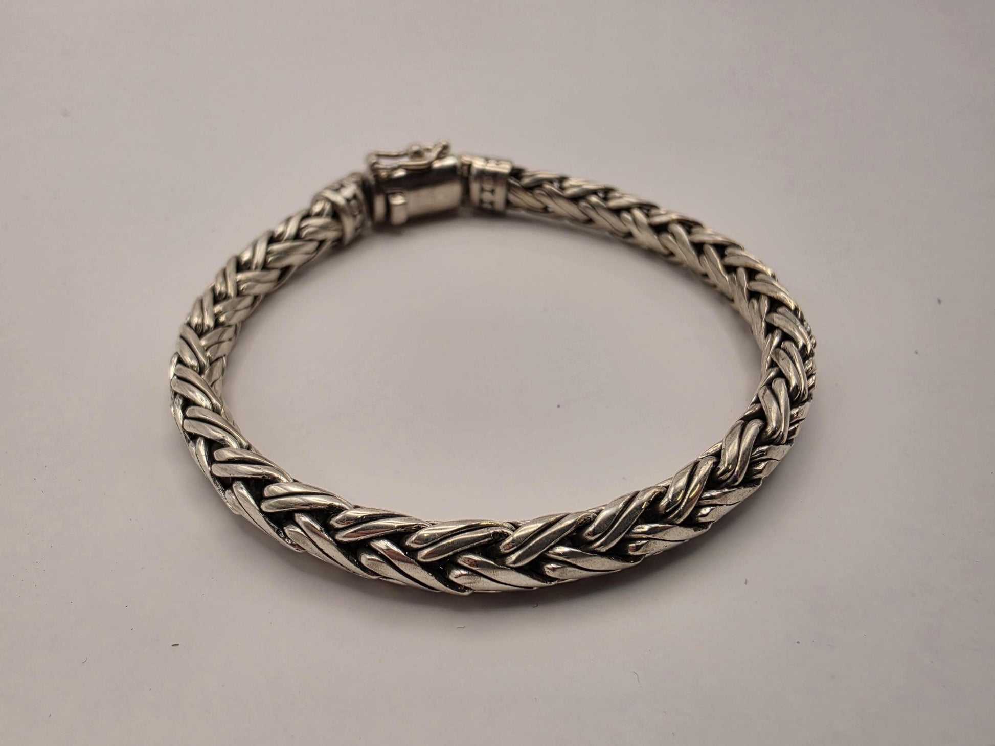 925 Sterling Silver Heavy Wheat Weave Bracelet | Dragon Clasp | Oxidized | Heavy 41g