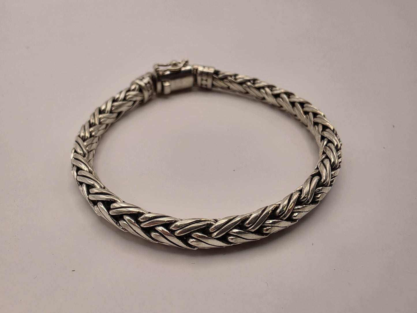 925 Sterling Silver Heavy Wheat Weave Bracelet | Dragon Clasp | Oxidized | Heavy 41g