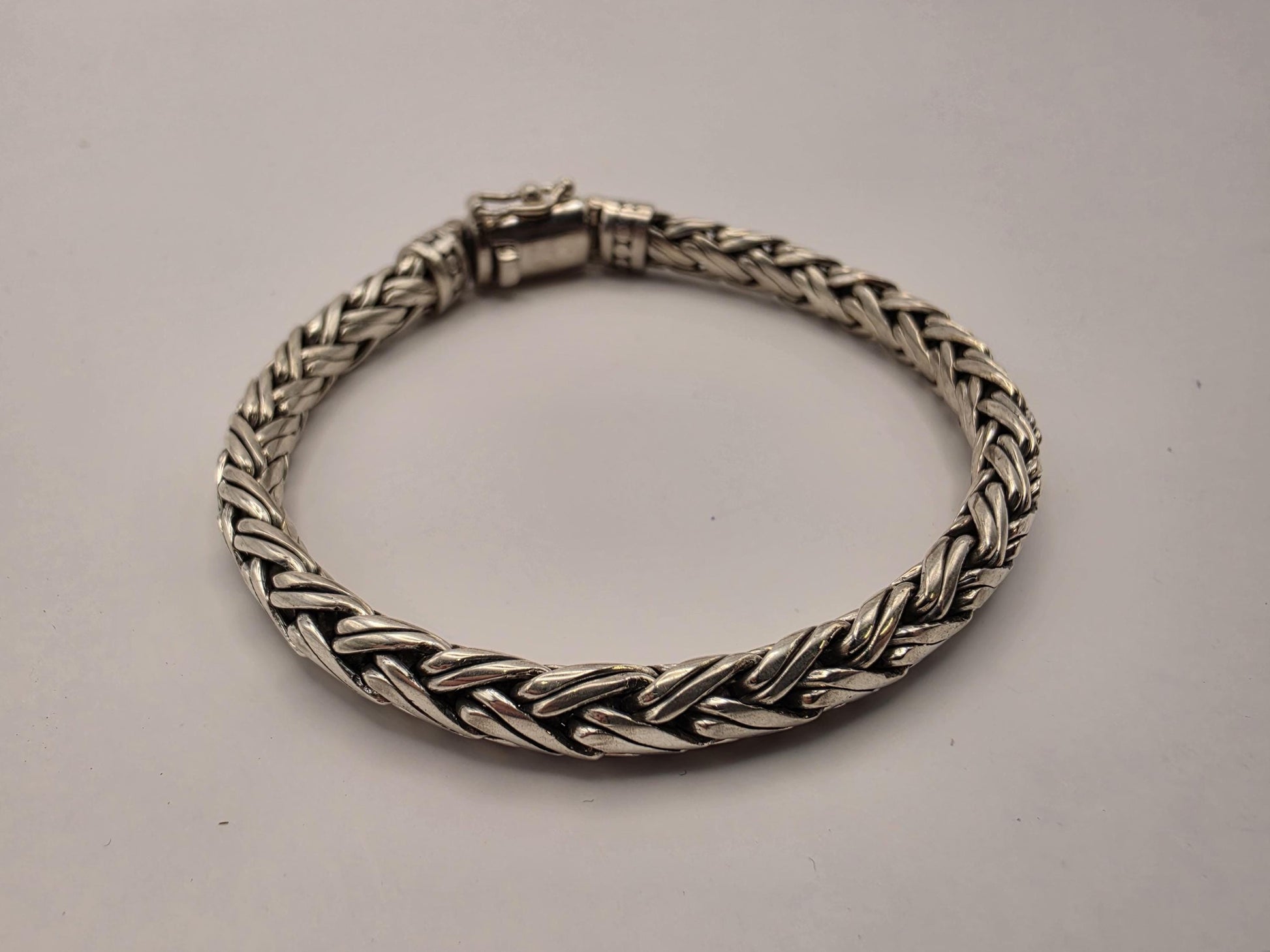 925 Sterling Silver Heavy Wheat Weave Bracelet | Dragon Clasp | Oxidized | Heavy 41g