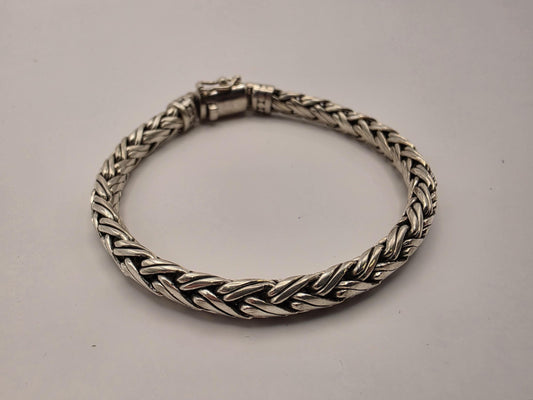925 Sterling Silver Heavy Wheat Weave Bracelet | Dragon Clasp | Oxidized | Heavy 41g