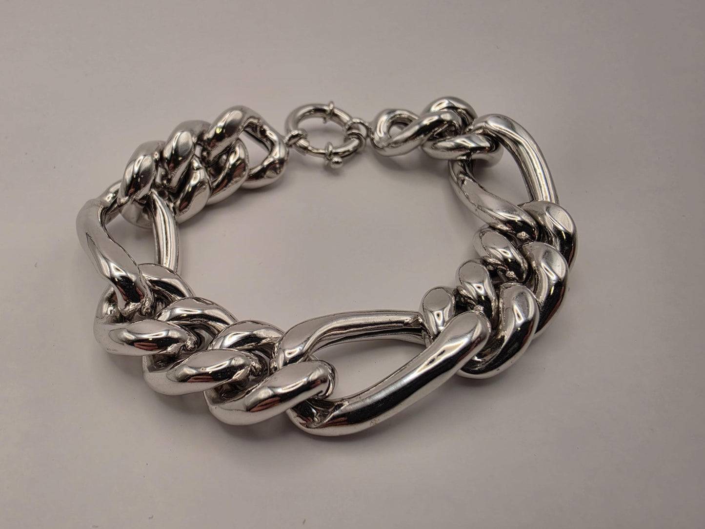 925 Sterling Silver Chunky Link Bracelet | Mixed Oval Curb Links | Heavy 35g | 11in