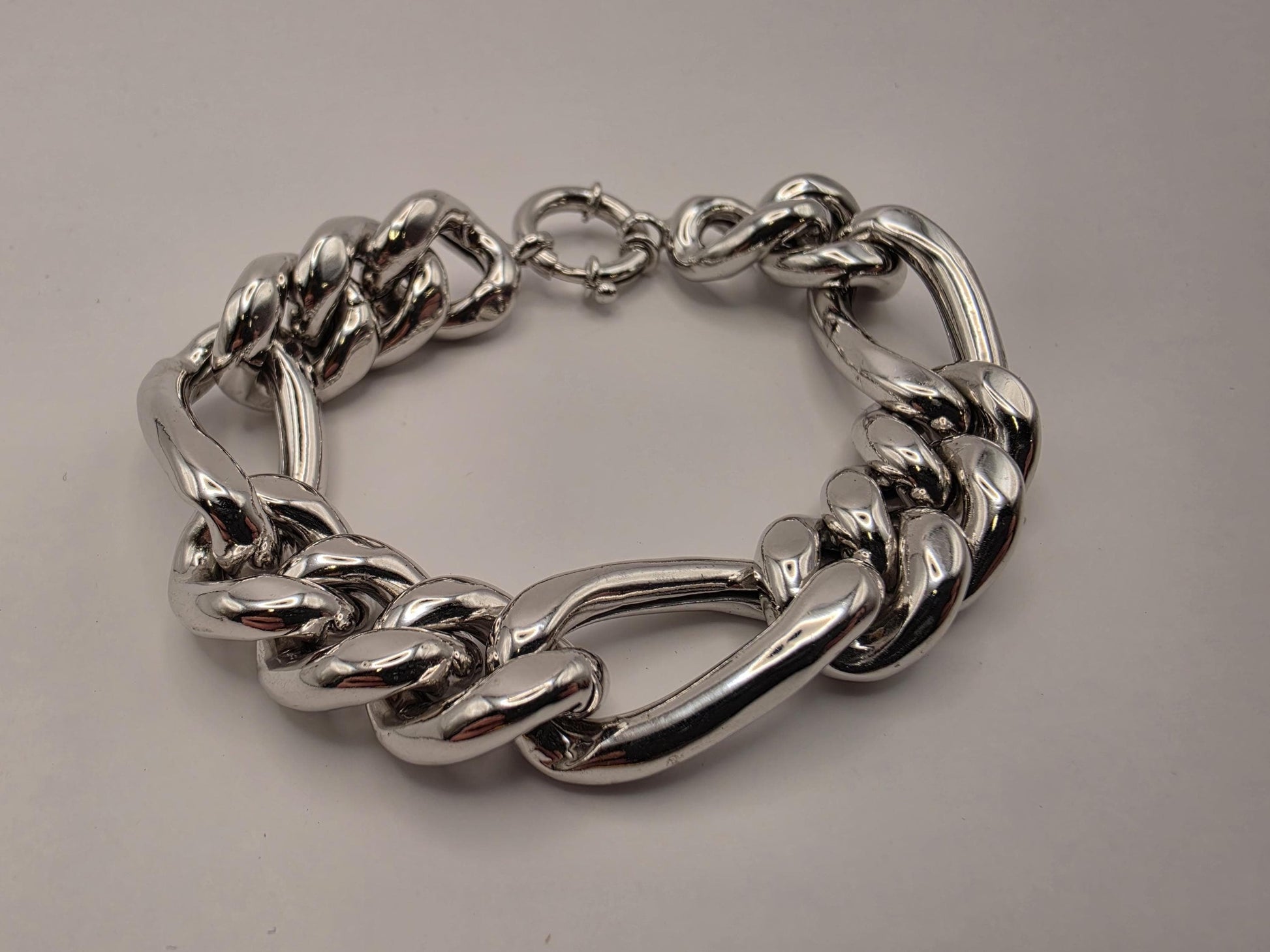 925 Sterling Silver Chunky Link Bracelet | Mixed Oval Curb Links | Heavy 35g | 11in