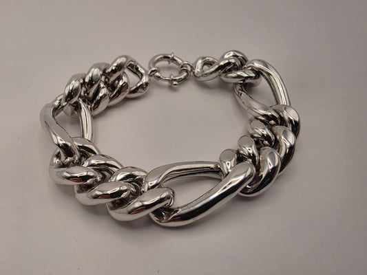 925 Sterling Silver Chunky Link Bracelet | Mixed Oval Curb Links | Heavy 35g | 11in