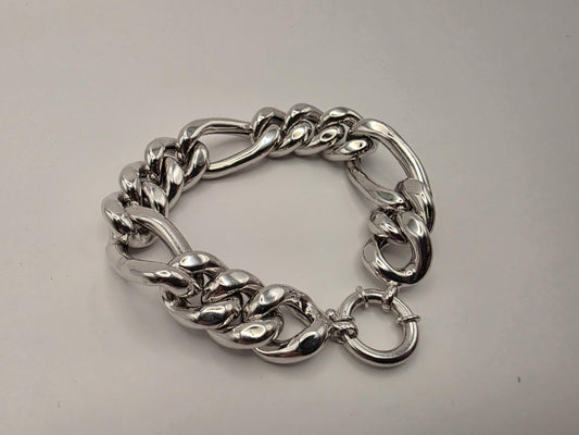 925 Sterling Silver Chunky Link Bracelet | Mixed Oval Curb Links | Heavy 35g | 11in