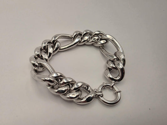 925 Sterling Silver Chunky Link Bracelet | Mixed Oval Curb Links | Heavy 35g | 11in