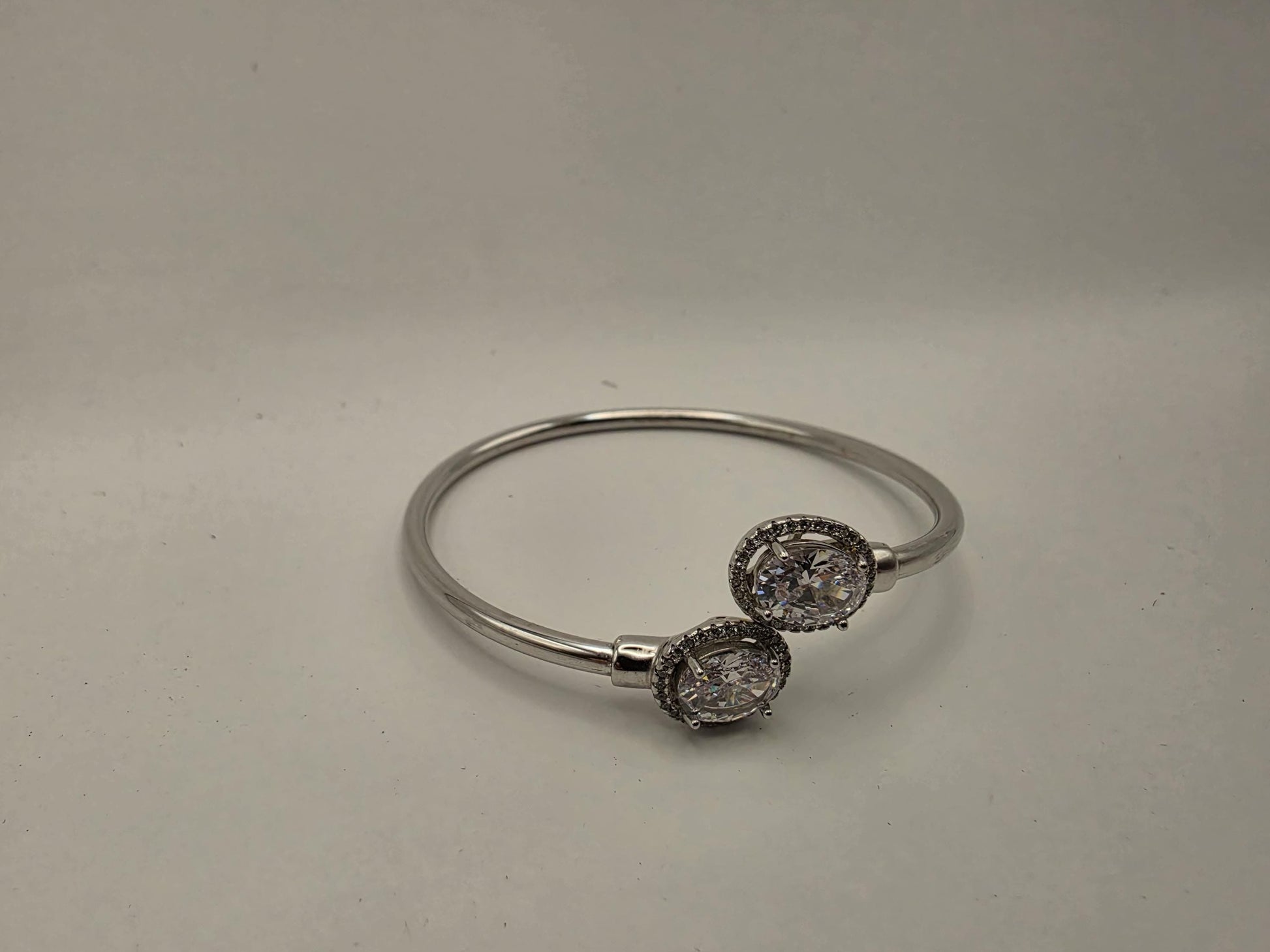 925 Sterling Silver CZ Cluster Bangle Bracelet | Slim Wire Bangle | Ball Charm | 8in