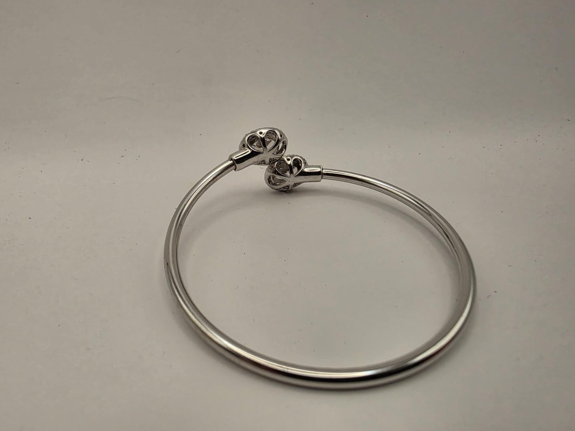 925 Sterling Silver CZ Cluster Bangle Bracelet | Slim Wire Bangle | Ball Charm | 8in