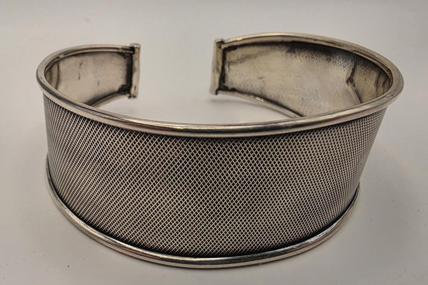 925 Sterling Silver Mesh Cuff Bracelet | Wide 1.125" | Fine Grid Texture | Heavy 20g