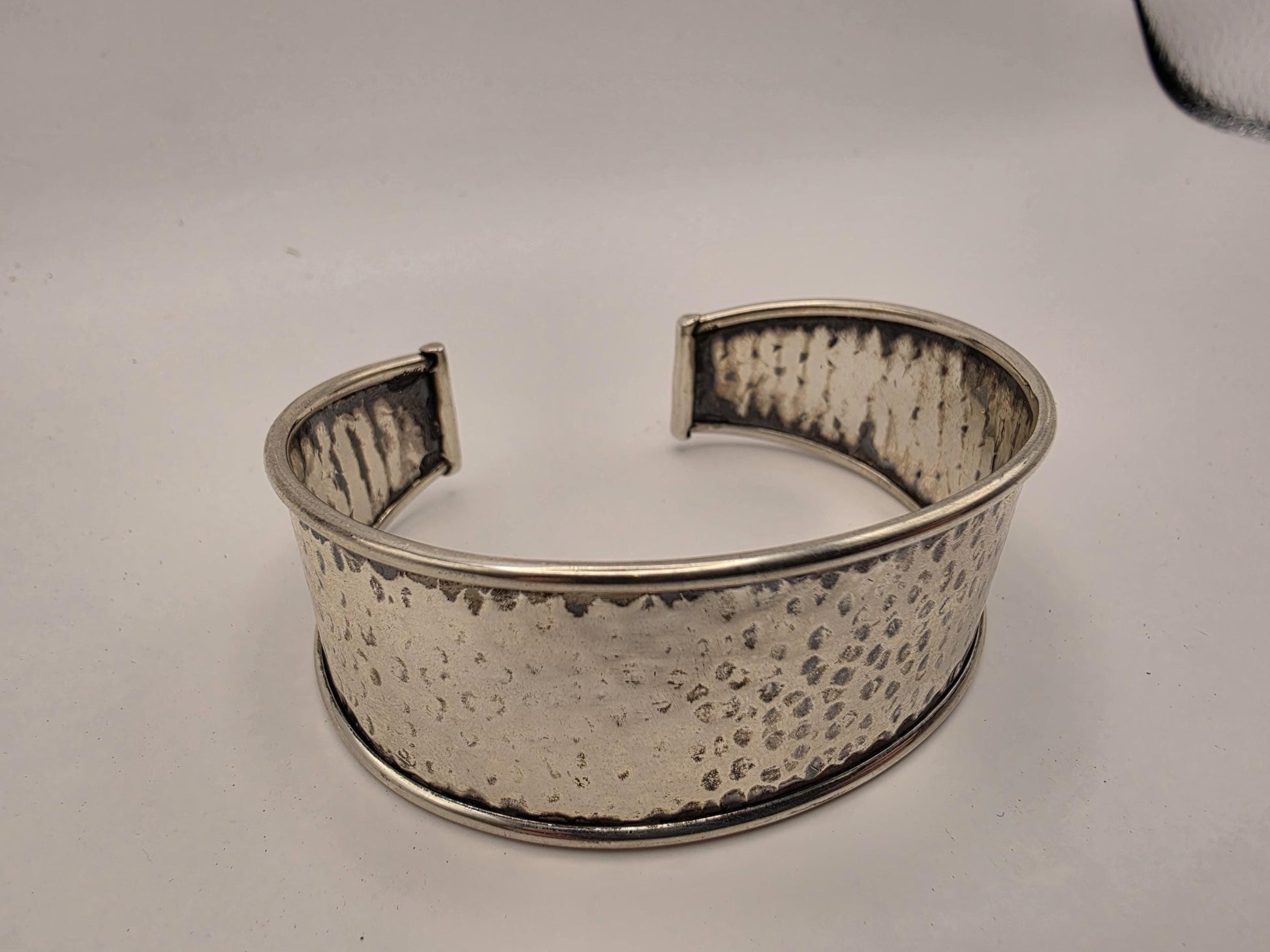 925 Sterling Silver Hammered Cuff Bracelet | Wide 1" | Dimple Texture | Heavy 20g