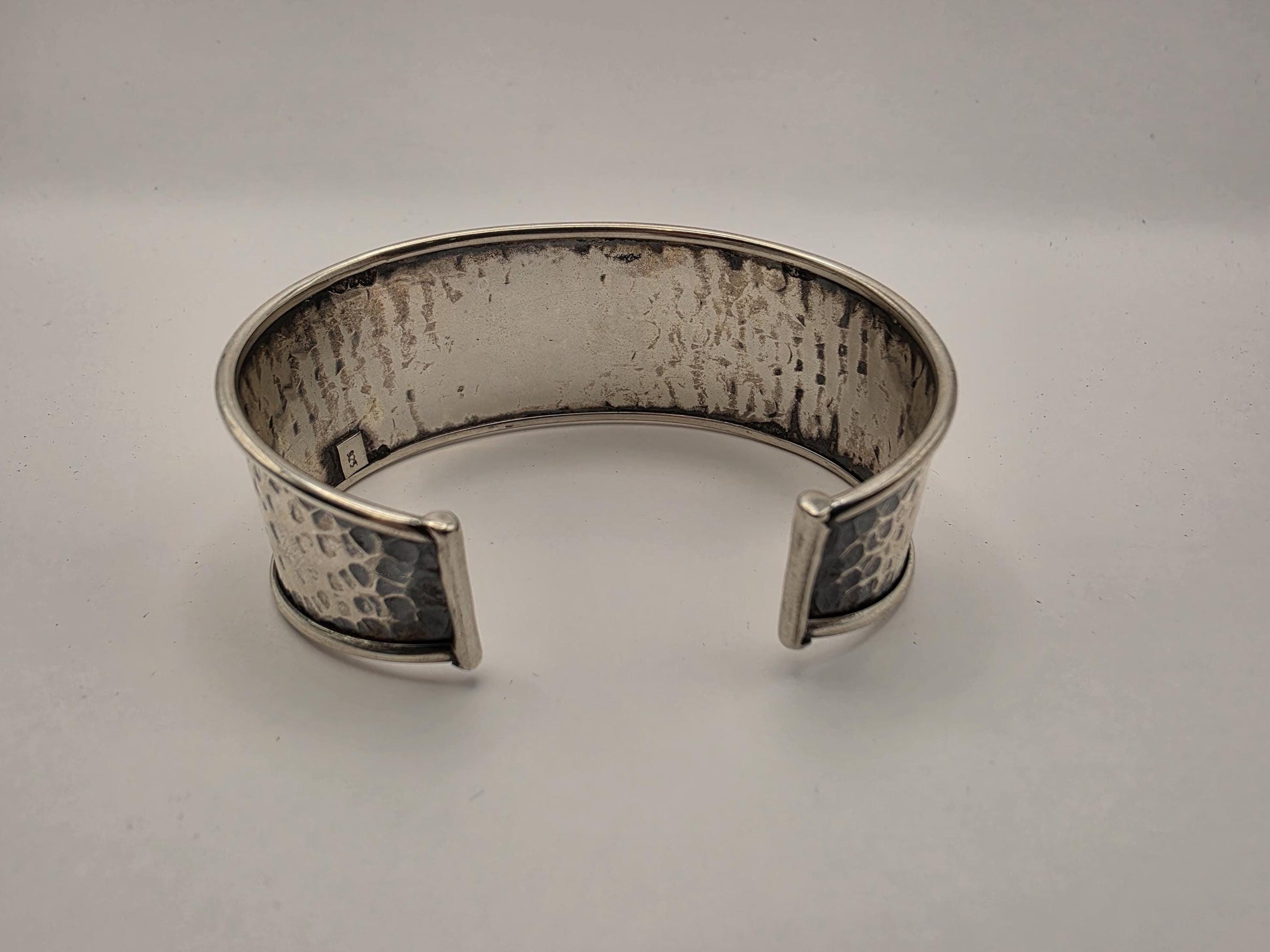 925 Sterling Silver Hammered Cuff Bracelet | Wide 1" | Dimple Texture | Heavy 20g