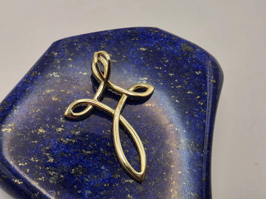 Gold Plated Sterling Silver Celtic Loop Cross Pendant | CZ Pave | Knot Design | 1.5"