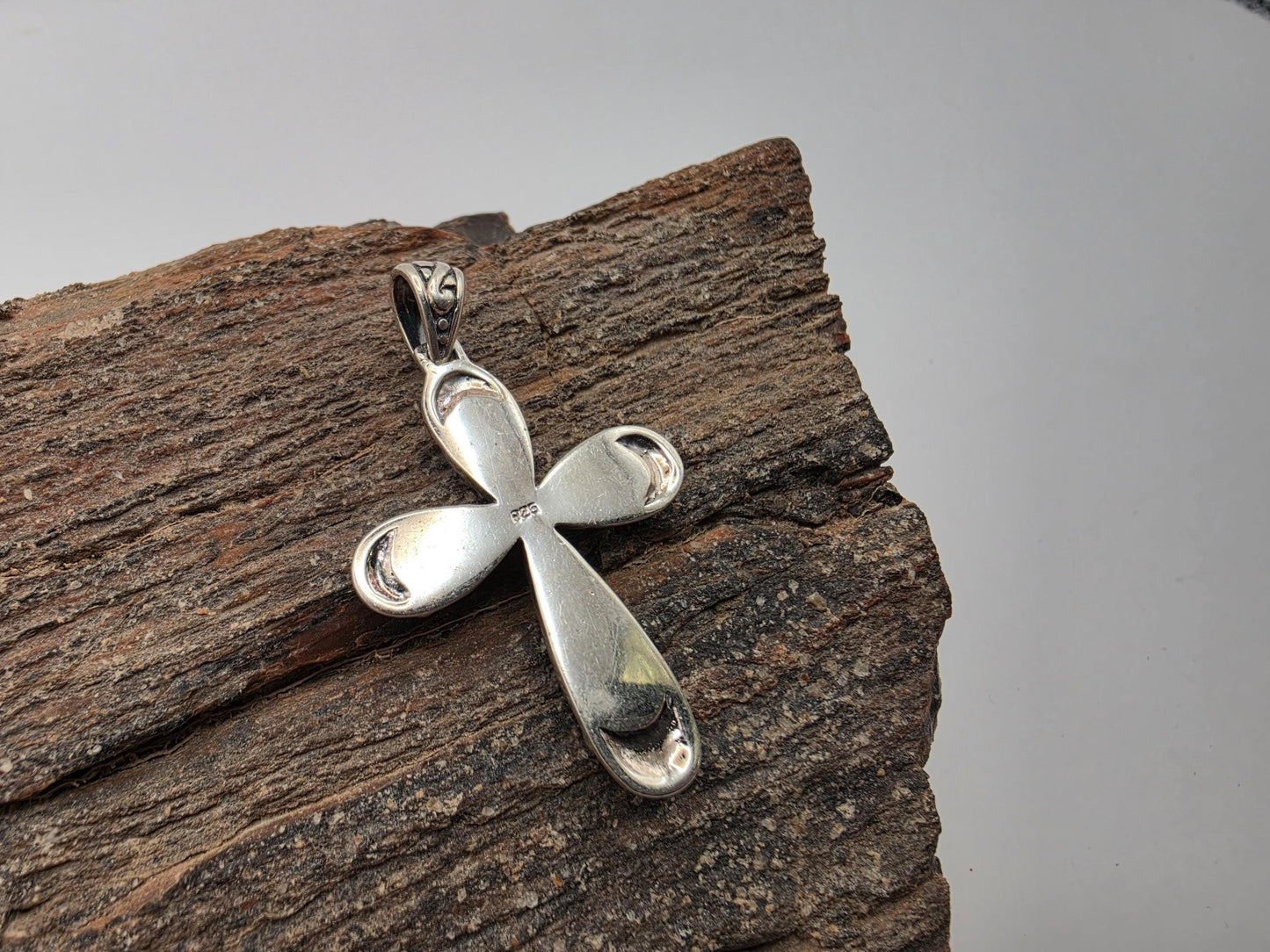 925 Sterling Silver Turquoise Cross Pendant | Teardrop Stone Inlay | Scrollwork Detail | 1.5"