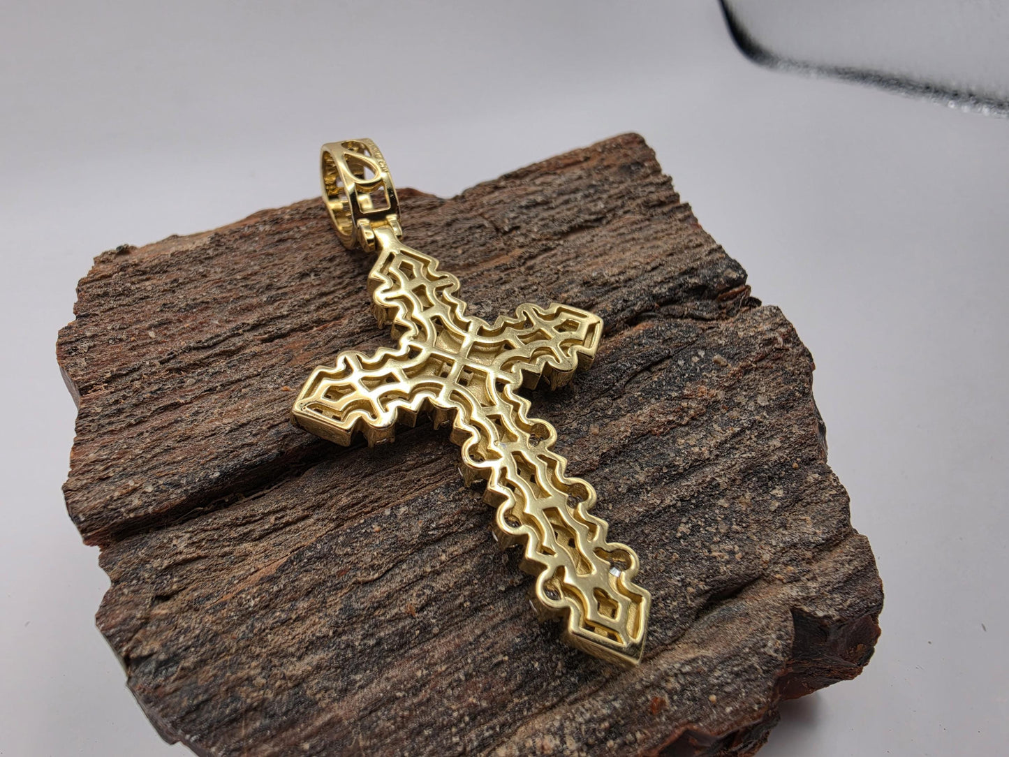 Gold Plated Sterling Silver Oversized CZ Cross Pendant | Large Round Prong Set | 2" Statement