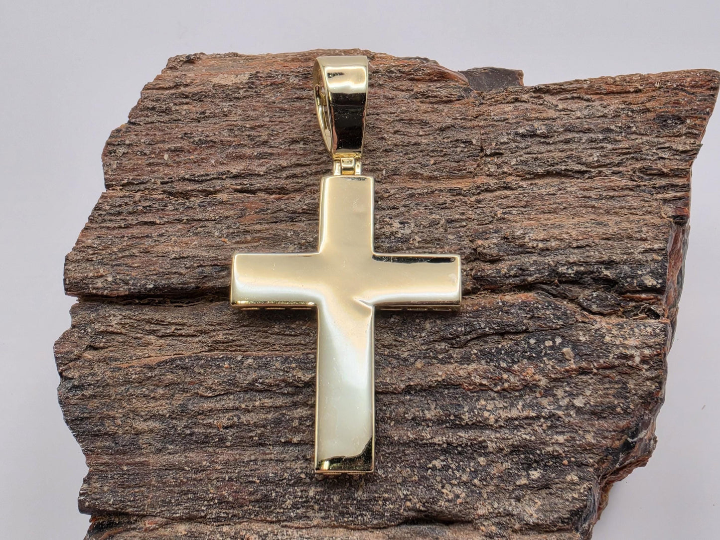 Gold Plated Sterling Silver Plain Cross Pendant | Beveled Edges | High Polish | 1.5"