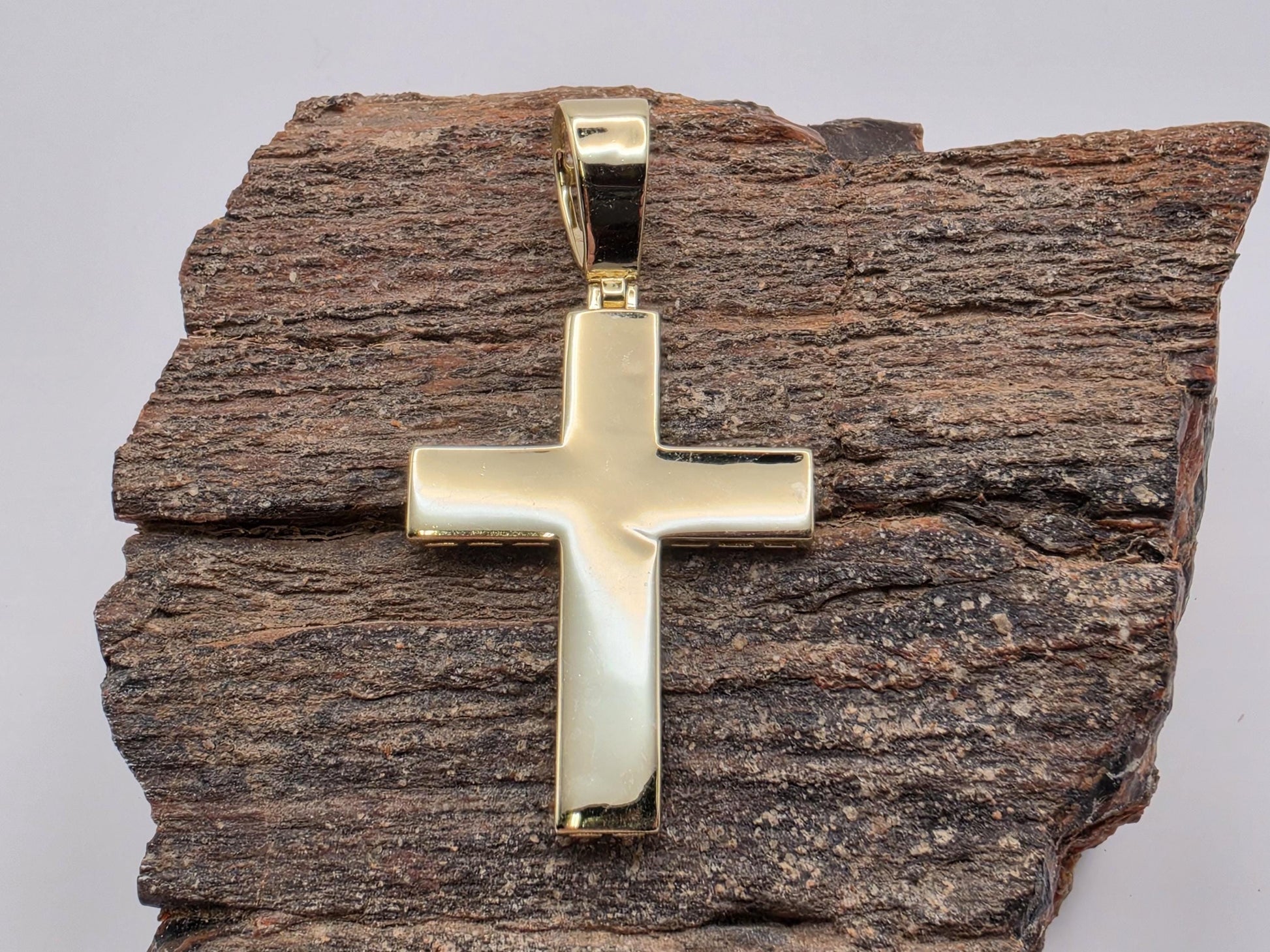 Gold Plated Sterling Silver Plain Cross Pendant | Beveled Edges | High Polish | 1.5"